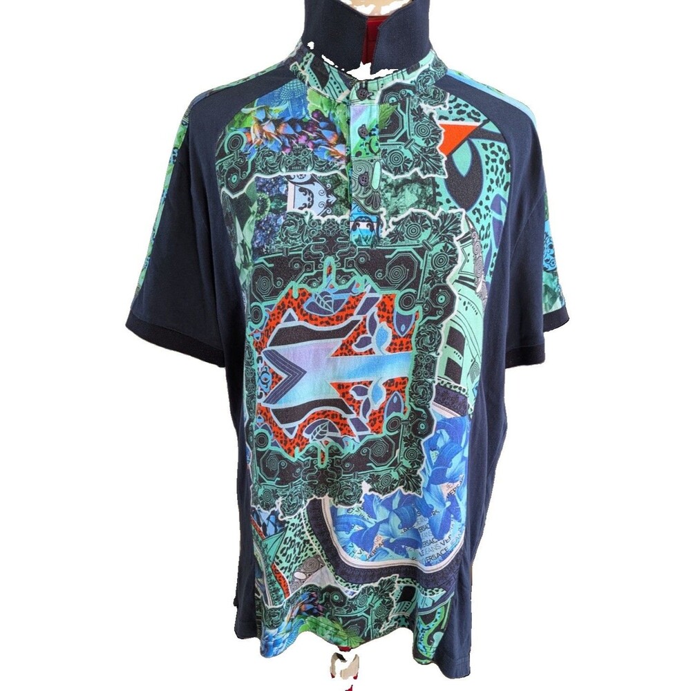 Versace Jeans Couture Men’s Y2K Rare Multi-Print Panel Polo Shirt Size Large